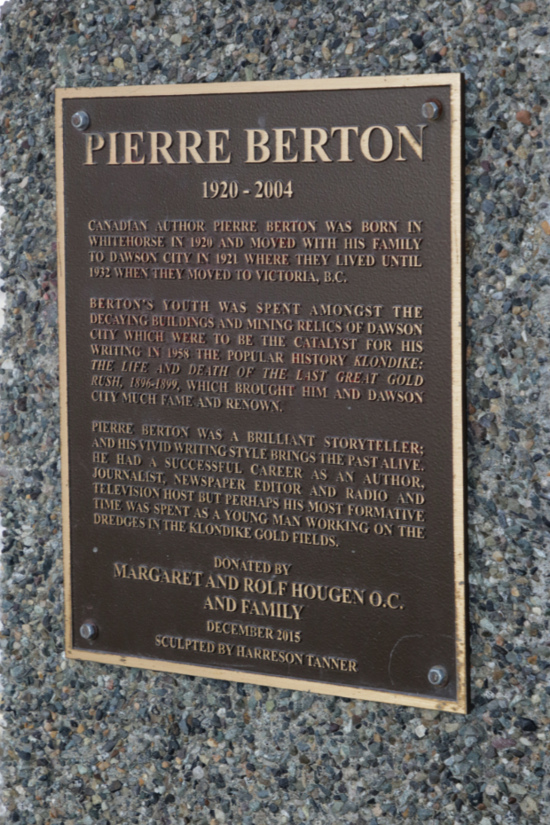 Bronze bust of Pierre Berton in Whitehorse, Yukon
