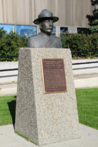 Bronze bust of North West Mounted Police Superintendent Samuel Benfield Steele in Whitehorse, Yukon
