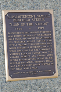 Bronze bust of North West Mounted Police Superintendent Samuel Benfield Steele in Whitehorse, Yukon