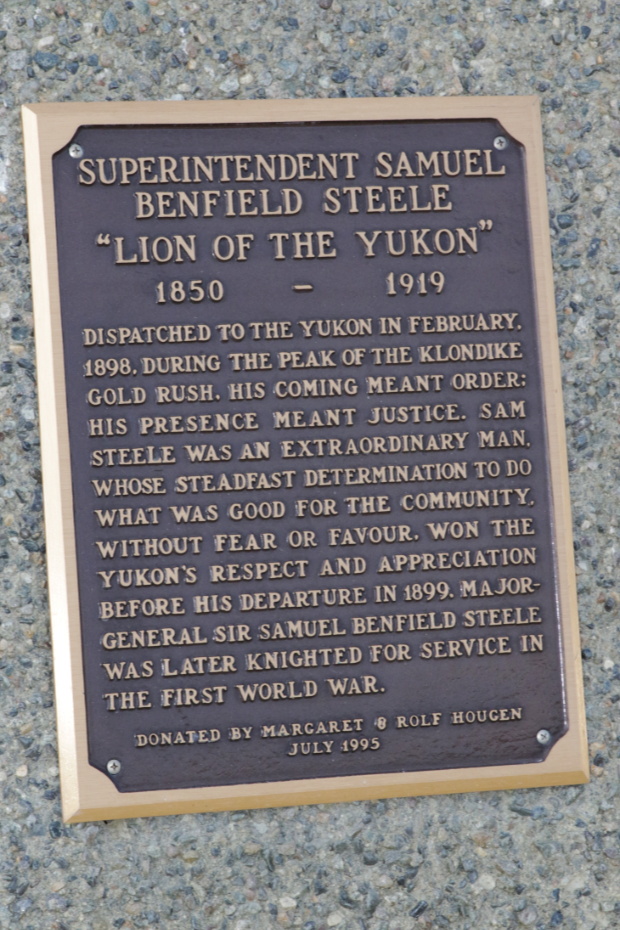 Bronze bust of North West Mounted Police Superintendent Samuel Benfield Steele in Whitehorse, Yukon