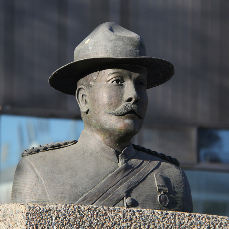 Bronze bust of North West Mounted Police Superintendent Samuel Benfield Steele in Whitehorse, Yukon