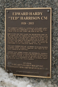 Bronze bust of Ted Harrison in Whitehorse, Yukon