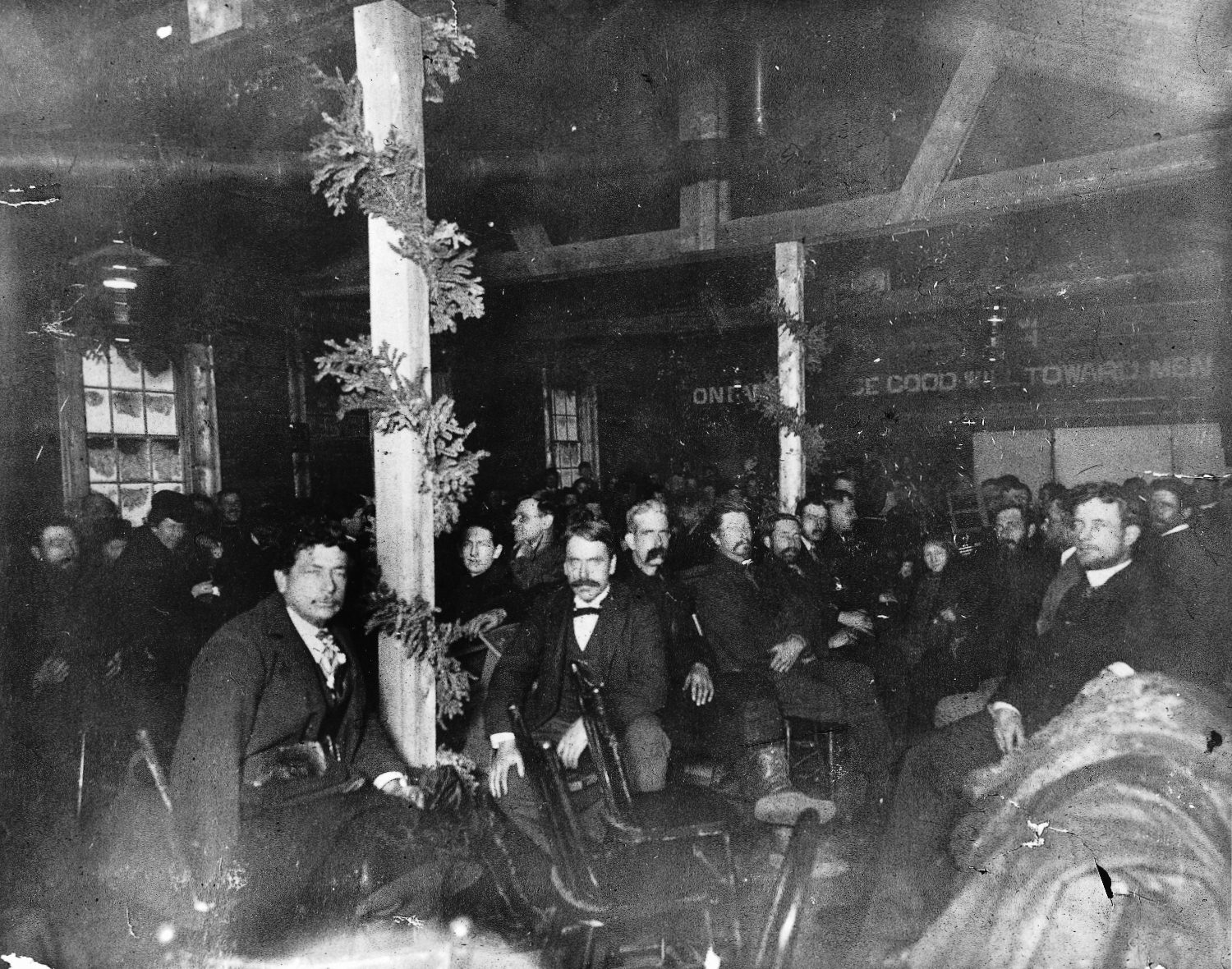 The interior of the Anglican church at Whitehorse, Yukon Territory, 1900
