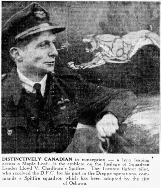 Squadron Leader Lloyd V. Chadburn with his Spitfire, 1943