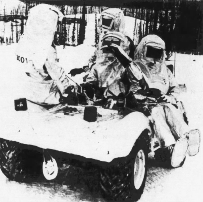 A team of spacemen play golf at the 1977 Ice Worm Squirm in Faro, Yukon